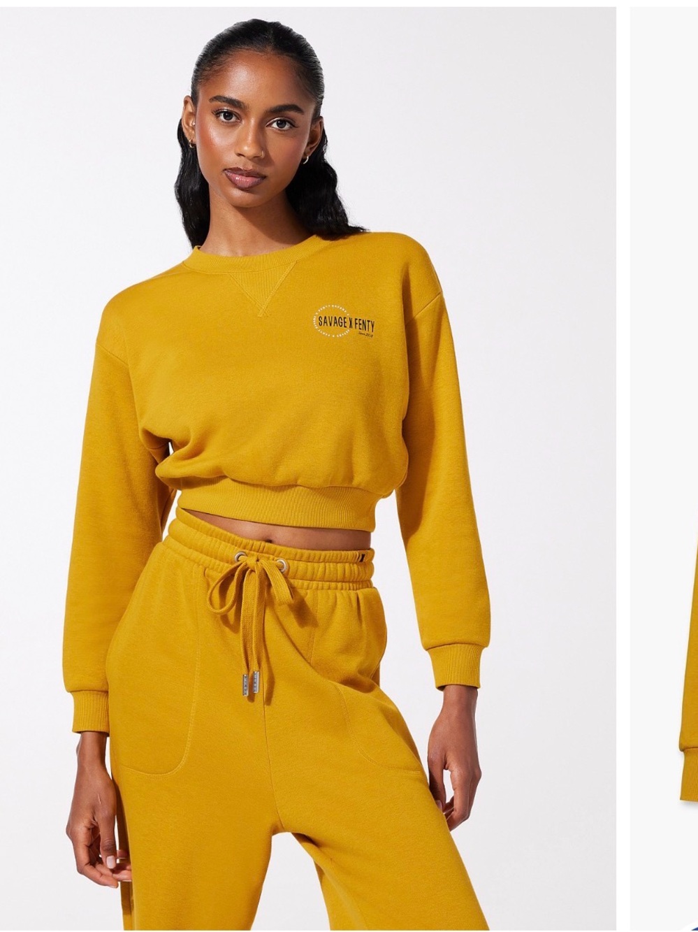 Savage X Fenty Essential Scope Logo Cropped Sweatshirt in Mustard Yellow